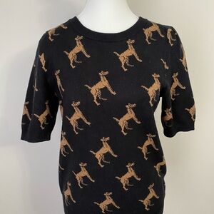 Maeve Anthropologie Black and Tan Dog Pattern Sweater Small